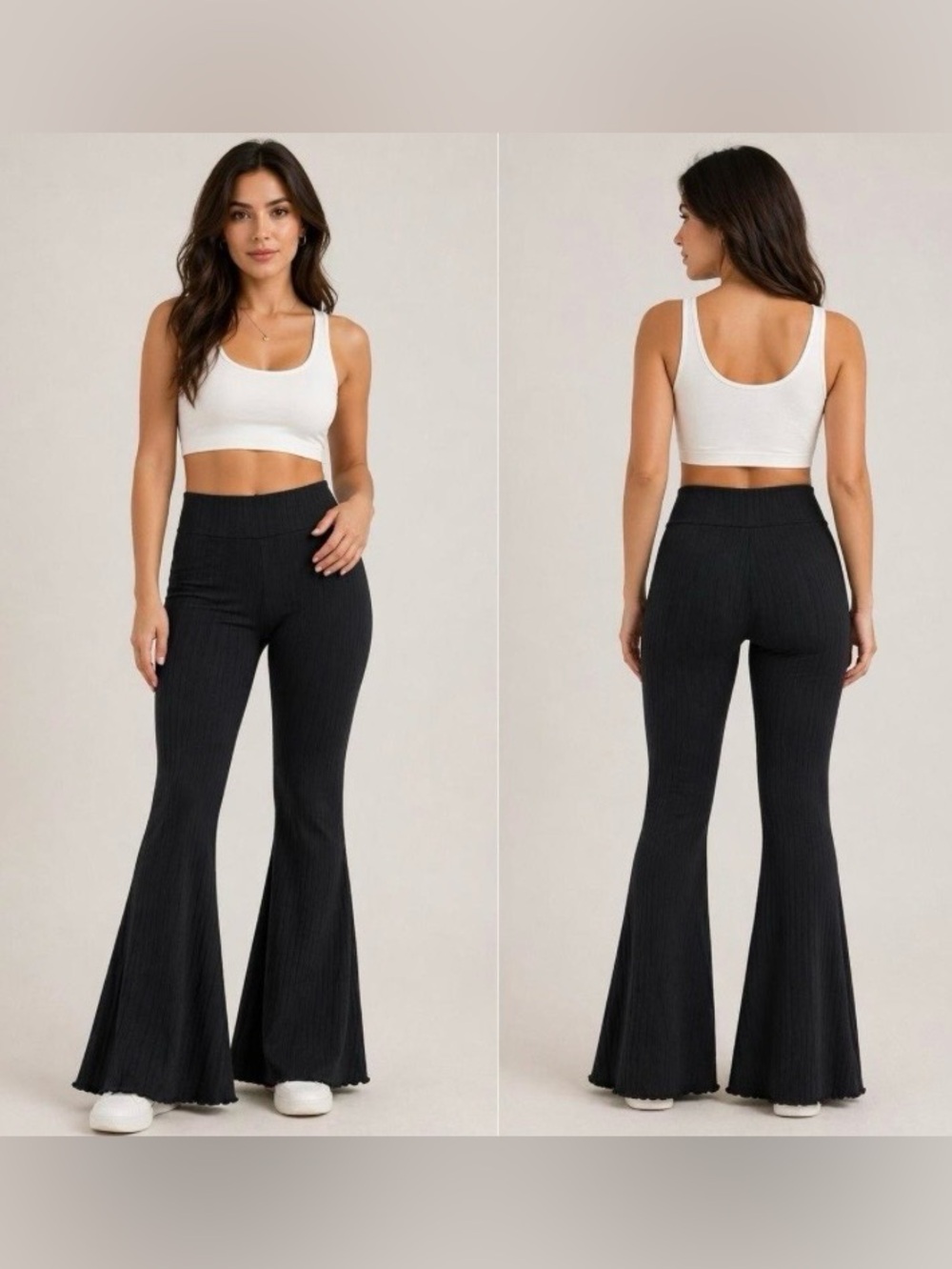 Nike Ribbed High-Rise Flare Pants - Black Size Medium